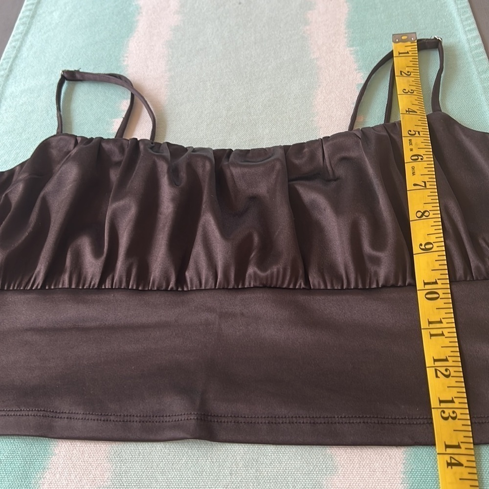 Divided H&M Cropped Draped Satin-Look Top Brown Size L - Picture 10 of 11